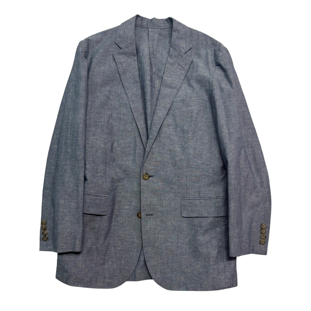 J.Crew 38R Ludlow Blue Chambray Blazer Slim Unstructured Jacket Cotton Linen